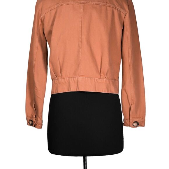 Free People Women's Jean Jacket Orange Button Pockets Collared Denim Cropped XS - Picture 9 of 10